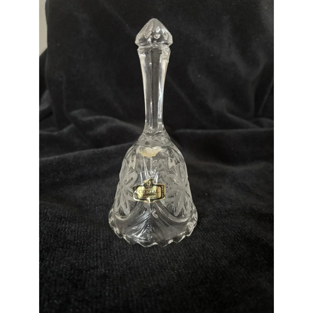 Unique vintage crystal cut glass bell with etched daisies.  Sawtooth bottom. 5